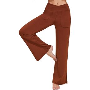 Pinspark Women's Cross High Waist High Stretch Wide Leg Pants with 2 Pockets