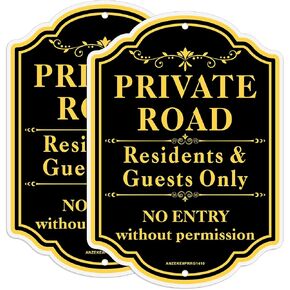 2 Pack Private Road Residents and Guests Only Sign, No Entry Without Permission Sign, Private Driveway No Trespassing Sign, 14"x10"Rust Free Reflective Aluminum, Weatherproof, Fade-Resistant