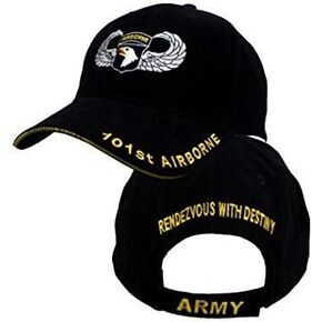 US Army Caps 101st Airborne with Jump Wings, Black, Adjustable