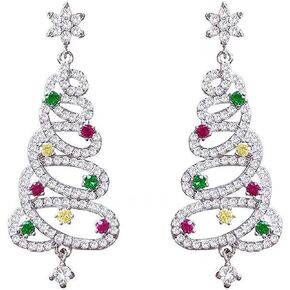 Christmas Earrings for Women Crystal Christmas Tree Earrings Christmas Drop Dangle Earrings Rhinestone Star Tree Xmas Earrings for Women Party Birthday Christmas Jewelry