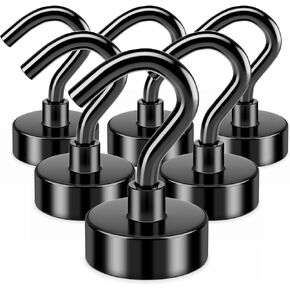 FINDMAG 28 LBS Black Magnetic Hooks Heavy Duty, Neodymium Magnet Hooks, Strong Magnetic Hooks for Hanging, Magnet with Hooks for Home, Kitchen, Workplace, Office (26 Pack)