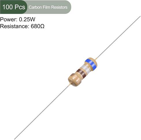 YOKIVE 100 PCS Carbon Film Resistors, 1/4W 680 Ohm 5% Tolerances Resistor, Good for DIY Electronic Projects (4 Color Band, 1.77x0.09-Inch) in Saudi Arabia