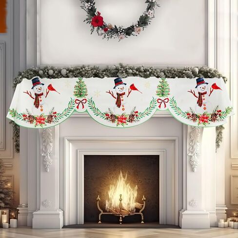 AerWo Christmas Mantel Scarves 79×20 Inch Fireplace Christmas Decorations, Santa Claus Christmas Fireplace Cover Christmas Mantel Decorations for Indoor Winter Holiday Christmas Mantel Decor in Kuwait