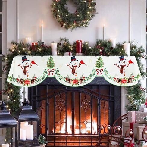 AerWo Christmas Mantel Scarves 79×20 Inch Fireplace Christmas Decorations, Santa Claus Christmas Fireplace Cover Christmas Mantel Decorations for Indoor Winter Holiday Christmas Mantel Decor in Kuwait