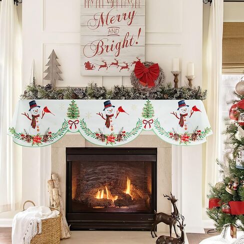 AerWo Christmas Mantel Scarves 79×20 Inch Fireplace Christmas Decorations, Santa Claus Christmas Fireplace Cover Christmas Mantel Decorations for Indoor Winter Holiday Christmas Mantel Decor in Kuwait