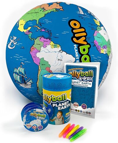 Ollyball STEM Planet Earth 22" MEGA Sized Play Ball and Kickball for Kids and Adults with 5 Markers Included in Re-Useable ECO Pak with 24 Page downloadable Book in Kuwait