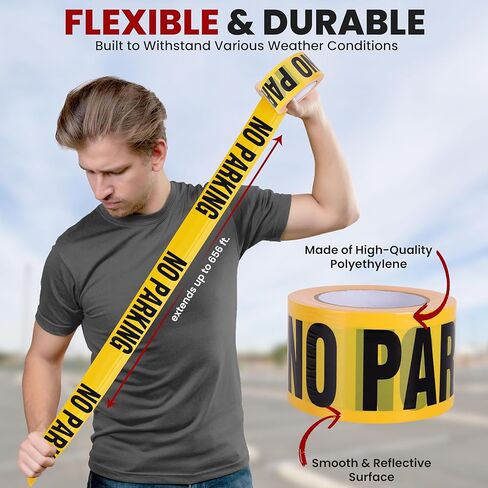 pyle 4 Pieces Safety Yellow No Parking Barricade Tape Set - 656 Foot Long Tape Roll Suitable for a Wide Range of Applications, Including Roadworks, Events, and Hazardous Areas in Saudi Arabia