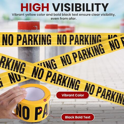pyle 4 Pieces Safety Yellow No Parking Barricade Tape Set - 656 Foot Long Tape Roll Suitable for a Wide Range of Applications, Including Roadworks, Events, and Hazardous Areas in Saudi Arabia