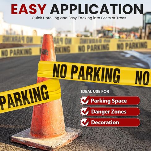pyle 4 Pieces Safety Yellow No Parking Barricade Tape Set - 656 Foot Long Tape Roll Suitable for a Wide Range of Applications, Including Roadworks, Events, and Hazardous Areas in Saudi Arabia