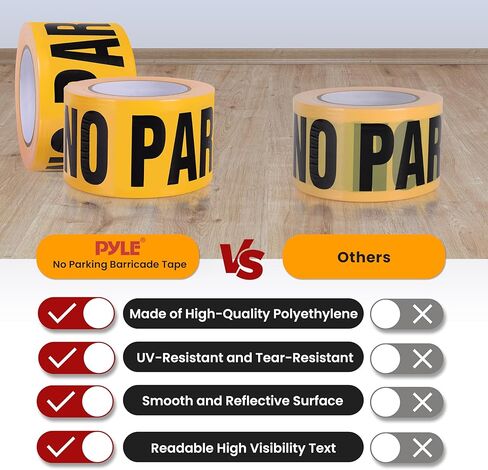 pyle 4 Pieces Safety Yellow No Parking Barricade Tape Set - 656 Foot Long Tape Roll Suitable for a Wide Range of Applications, Including Roadworks, Events, and Hazardous Areas in Saudi Arabia