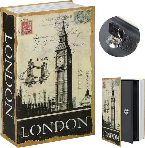 Kasten Book Safe with Key Lock, Diversion Secret Hidden Lock Box for Cash Jewelry, Fake Book Safe, 9.5"x 6.2"x 2.2", London in Kuwait