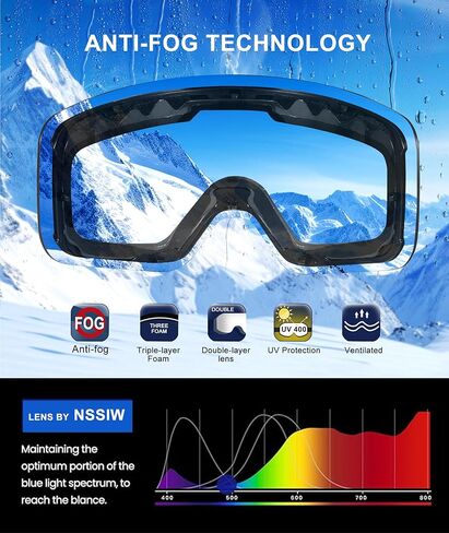 نظارات تزلج NSSIW للرجال والنساء والشباب، نظارات OTG للثلج مع حماية من الأشعة فوق البنفسجية ومضادة للضباب بنسبة 10% (أسود/فضي/رمادي) in Kuwait