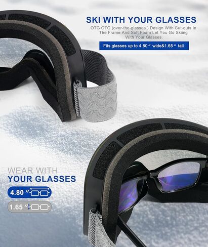 NSSIW Ski Goggles for Men Women Youth, OTG Snow Goggles with UV Protection and Anti Fog Vlt 10% (Black/Silver/Grey) in Saudi Arabia
