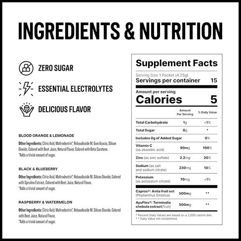 BlackBerry and Blueberry Electrolyte Drink Mix Powder | Flavored Zero Sugar Electrolyte Drink for Sports Players with Plant-Based Ingredients | 15-Pack of Electrolytes Powder Packets in Saudi Arabia