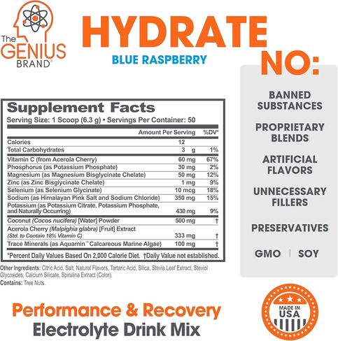 Genius Hydrate Stick Pack Powder Drink Mix - Sour Peach Rings Flavor, Natural Electrolyte Booster with Coconut Water & Potassium for Ultimate Hydration -20 Packets in Saudi Arabia
