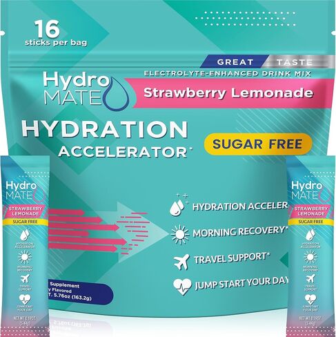 HydroMATE Electrolytes Powder No Sugar Keto Party Favors Sugar Free Hydration Packets Sticks with Vitamin C Variety Pack 30 Count in Saudi Arabia
