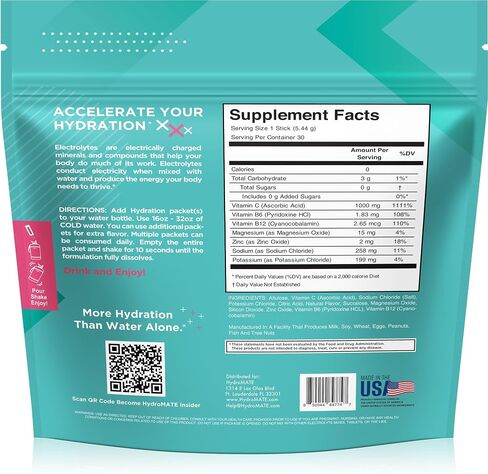 HydroMATE Electrolytes Powder No Sugar Keto Party Favors Sugar Free Hydration Packets Sticks with Vitamin C Variety Pack 30 Count in Saudi Arabia