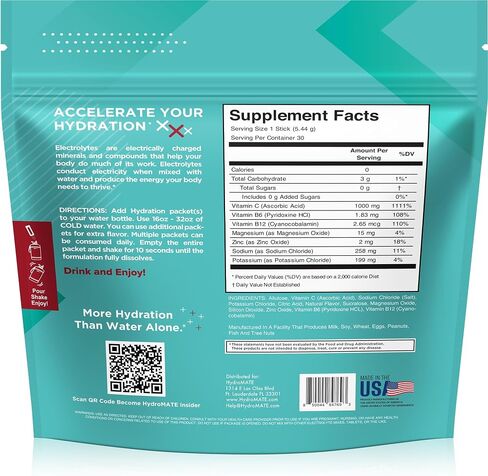 HydroMATE Electrolytes Powder No Sugar Keto Party Favors Sugar Free Hydration Packets Sticks with Vitamin C Variety Pack 30 Count in Saudi Arabia