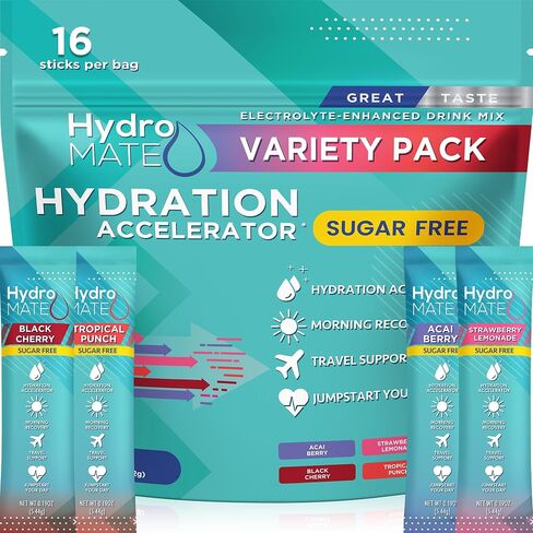 HydroMATE Electrolytes Powder No Sugar Keto Party Favors Sugar Free Hydration Packets Sticks with Vitamin C Variety Pack 30 Count in Saudi Arabia
