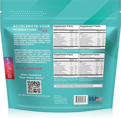 HydroMATE Electrolytes Powder No Sugar Keto Party Favors Sugar Free Hydration Packets Sticks with Vitamin C Variety Pack 30 Count in Saudi Arabia