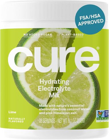 Cure Hydration | Plant-Based Electrolyte Drink Mix | No Added Sugar | Dehydration Relief Powder Made with Coconut Water | Non-GMO | Vegan | FSA & HSA | 28 Servings Jar - Lemonade in Saudi Arabia