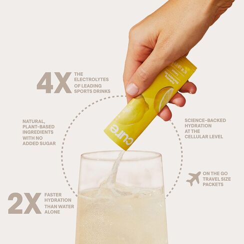 Cure Hydration | Plant-Based Electrolyte Drink Mix | No Added Sugar | Dehydration Relief Powder Made with Coconut Water | Non-GMO | Vegan | FSA & HSA | 28 Servings Jar - Lemonade in Saudi Arabia