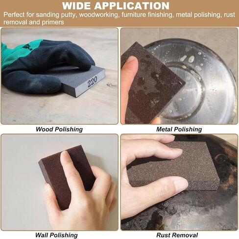 6 Pack 220 Grit Hand Sanding Block, Washable and Reusable Sanding Sponge Great for Pot Brush Pan Brush Sponge Brush Glasses Sanding Wood Sanding Metal Sanding (220 Grit) in Saudi Arabia