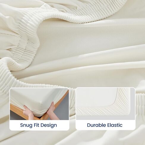 Dream Valley® Twin Size Cooling Fitted Sheet with 1 Pillowcase, Q-Max > 0.4 Aerocool™ 2 PCS with No Flat Sheet, Cooling for Night Sweats, Hot Sleepers, Ivory in Saudi Arabia