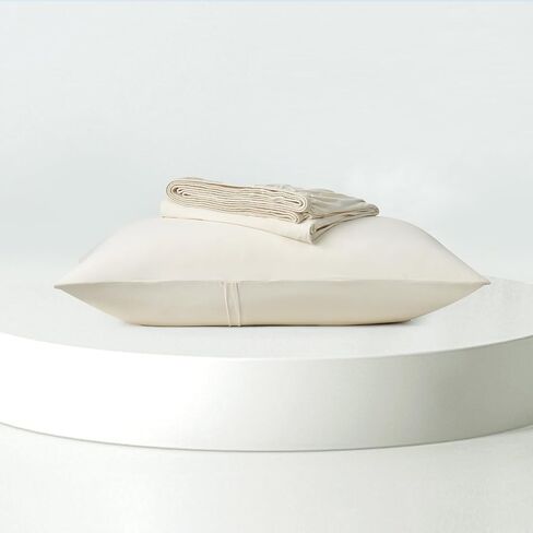 Dream Valley® Twin Size Cooling Fitted Sheet with 1 Pillowcase, Q-Max > 0.4 Aerocool™ 2 PCS with No Flat Sheet, Cooling for Night Sweats, Hot Sleepers, Ivory in Saudi Arabia