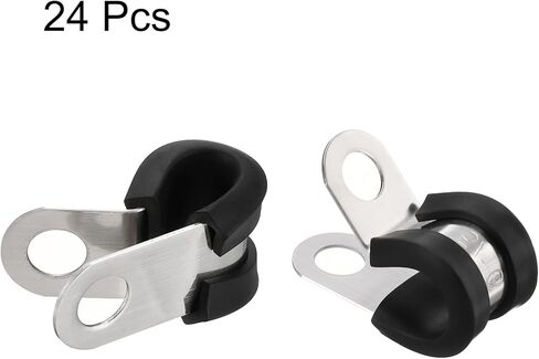 HARFINGTON 24pcs 304 Stainless Steel Cable Clamps 3/8 Inch Rubber Cushioned Insulated Clamp Metal Loop Pipe Clamp for Tube Pipe Wire Cord Installation in Kuwait
