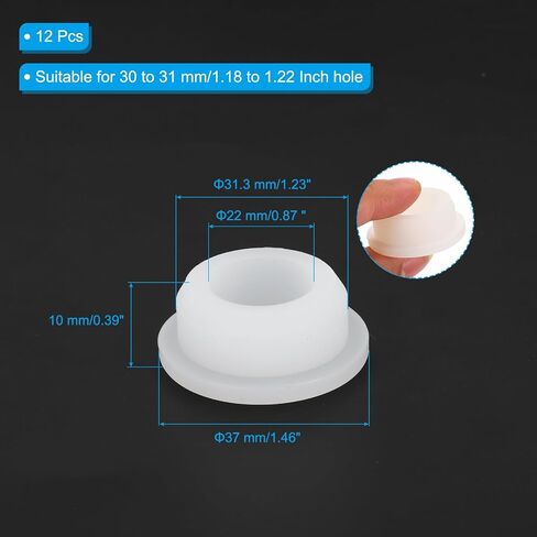 MECCANIXITY Silicone Rubber Hollow Plug Soft Flexible Stoppers T-Shaped Silicone Plugs for 30 to 31mm Hole White 12 Pieces in Saudi Arabia