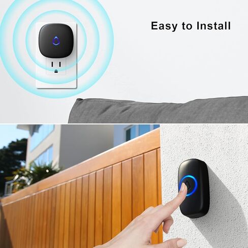SECRUI Wireless Doorbell, Easy installation, Waterproof, Adjustable Volume, 58 Chimes, Colorful LED, 1000Ft Range, M520+F55, Black in Saudi Arabia