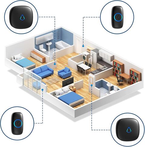 SECRUI Wireless Doorbell, Easy installation, Waterproof, Adjustable Volume, 58 Chimes, Colorful LED, 1000Ft Range, M520+F55, Black in Saudi Arabia