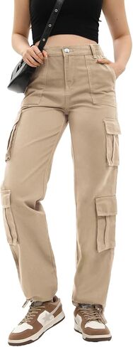 Women's Cargo Pants High Waisted Baggy Cargo Jeans Straight Leg Y2K Streetwear Trousers 8 Pockets for Women in Saudi Arabia