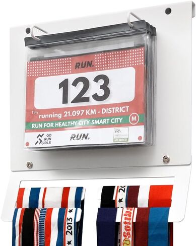 J JACKCUBE DESIGN Medal Hanger Display with Race Bib Holder Wall Mounted Hanging Medal Rack Display Bib Boards Holder for Runners Holds up to 40+ Medals & 75+ Race Bibs - MK1034 in Saudi Arabia