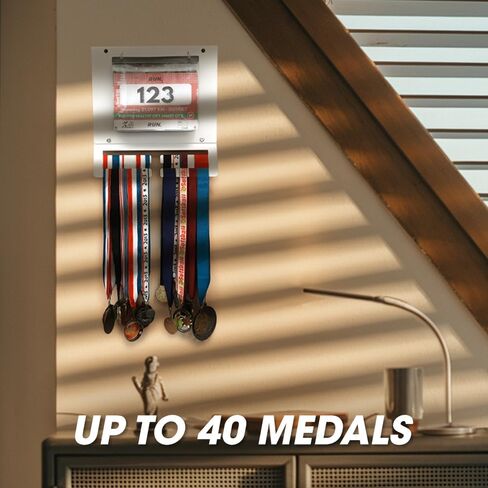 J JACKCUBE DESIGN Medal Hanger Display with Race Bib Holder Wall Mounted Hanging Medal Rack Display Bib Boards Holder for Runners Holds up to 40+ Medals & 75+ Race Bibs - MK1034 in Saudi Arabia