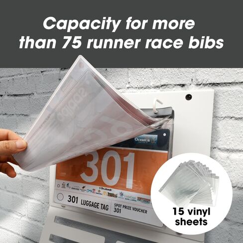 J JACKCUBE DESIGN Medal Hanger Display with Race Bib Holder Wall Mounted Hanging Medal Rack Display Bib Boards Holder for Runners Holds up to 40+ Medals & 75+ Race Bibs - MK1034 in Saudi Arabia