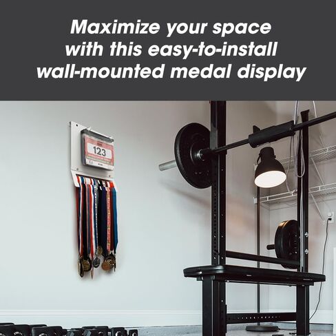 J JACKCUBE DESIGN Medal Hanger Display with Race Bib Holder Wall Mounted Hanging Medal Rack Display Bib Boards Holder for Runners Holds up to 40+ Medals & 75+ Race Bibs - MK1034 in Saudi Arabia