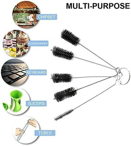 5 قطع من فرشاة تنظيف الزجاجات من النايلون الأسود، فرش تنظيف الأنابيب، فرش أنبوبية، مجموعة شعيرات لتنظيف الزجاجات، اللوازم المنزلية، أدوات التنظيف، فرش التنظيف المنزلية in Kuwait