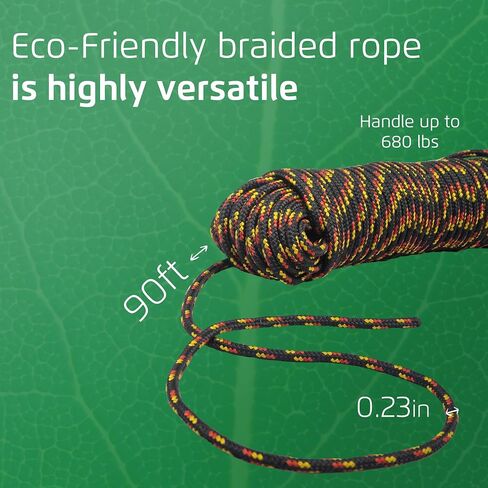 90ft Eco-Friendly Braided Rope -Tough Resistant Flag Camping Anchor Rope, Indoor & Outdoor, Multipurpose Heavy Duty Ropes -Made of Recycled Plastic Bottles - 1/4in (6mm) Thick - White Matte in Saudi Arabia