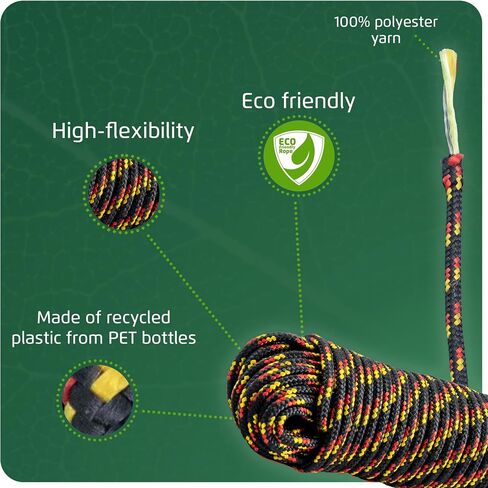 90ft Eco-Friendly Braided Rope -Tough Resistant Flag Camping Anchor Rope, Indoor & Outdoor, Multipurpose Heavy Duty Ropes -Made of Recycled Plastic Bottles - 1/4in (6mm) Thick - White Matte in Saudi Arabia