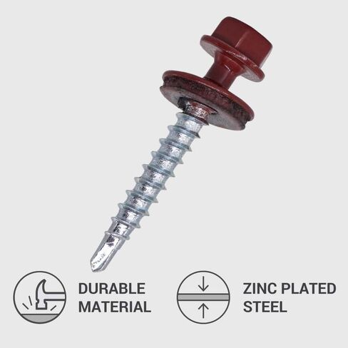(Pack of 50 pcs) Metal Roofing Screws, 3/16 x 1-3/8 (4.8 x 35 mm) Painted Self-Drilling Screws with EPDM Washers, Sheet Metal Hex Screw, Oxide Red RAL 3009 in Saudi Arabia