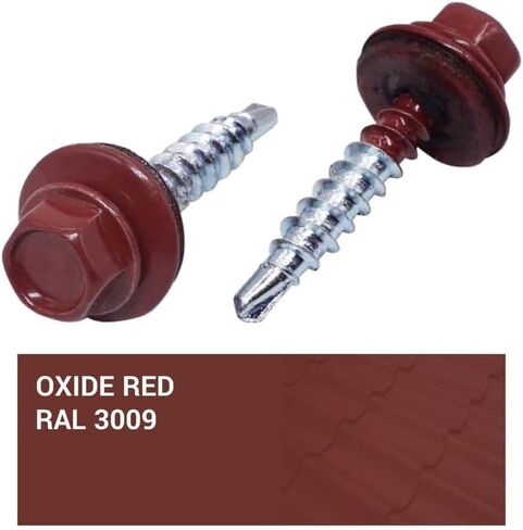 (Pack of 50 pcs) Metal Roofing Screws, 3/16 x 1-3/8 (4.8 x 35 mm) Painted Self-Drilling Screws with EPDM Washers, Sheet Metal Hex Screw, Oxide Red RAL 3009 in Saudi Arabia