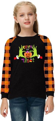 Remimi Girls St Patricks Day Shirts Long Sleeve Funny Printed Irish Buffalo Plaid Tops 3-14 Years in Kuwait