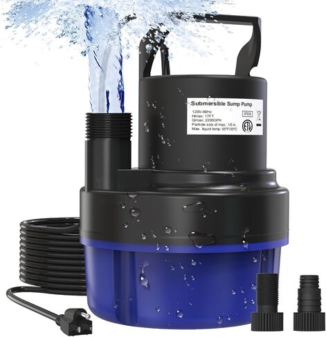 AgiiMan Submersible Water Pump, 2060GPH 1/2HP Portable Sump Pump for Pool Draining, Pool Cover Pump with 25 FT Power Cord for Basements Pool Fountains Garden, Blue in Saudi Arabia