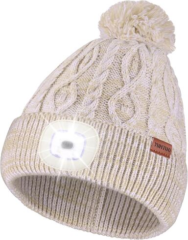 YunTuo Unisex LED Beanie with Pom-Pom, USB Rechargeable Headlamp Hat Stocking Cap Stuffers Gifts for Men Women in Saudi Arabia