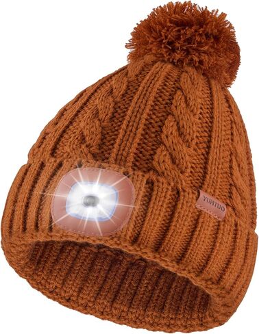 YunTuo Unisex LED Beanie with Pom-Pom, USB Rechargeable Headlamp Hat Stocking Cap Stuffers Gifts for Men Women in Saudi Arabia