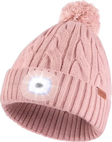 YunTuo Unisex LED Beanie with Pom-Pom, USB Rechargeable Headlamp Hat Stocking Cap Stuffers Gifts for Men Women in Saudi Arabia