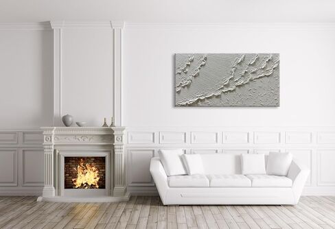 zoinart رسمت باليد قماش جدار الفن كبير محكم 60x30 بوصة مجردة الحديثة موجة البحر اللوحة الكوارتز الرمال الأسود والأبيض فن الشاطئ لغرفة المعيشة غرفة نوم جدار ديكور in Kuwait