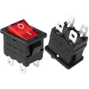 uxcell 5Pcs AC 12A/125V 10A/250V DPST 4P I/O Red Light Boat Illuminated Marine Rocker Switches On Off Button